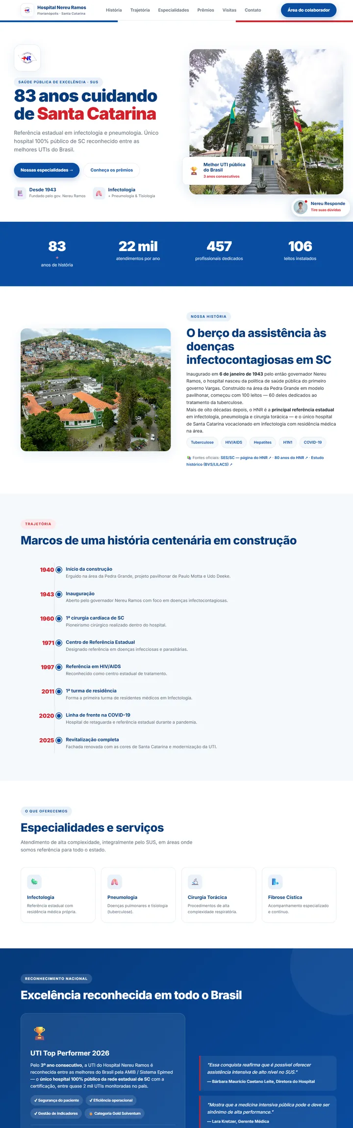 Site do Hospital Nereu Ramos com chatbot